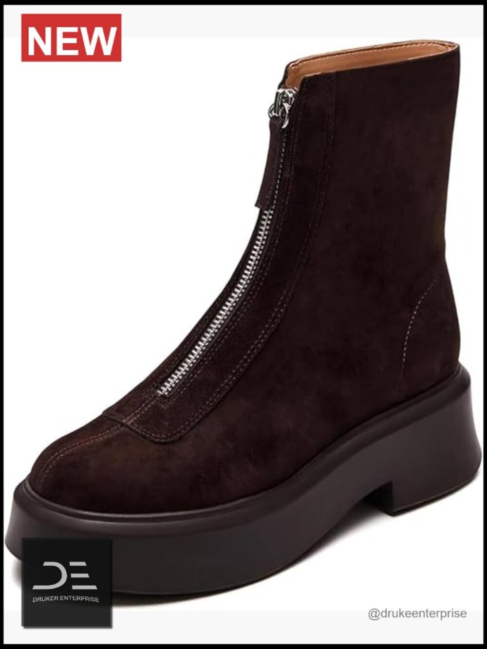 Platform Ankle Boots Leather Chelsea Booties Block Heel Round Toe Zipper Snow